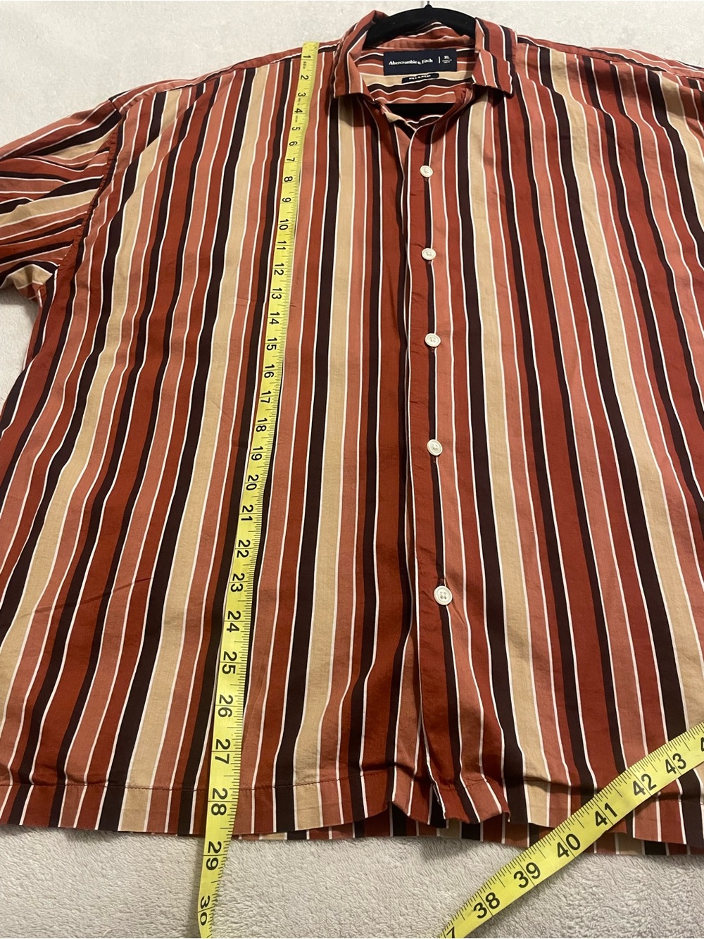 Abercrombie & Fitch Rust and Cream Striped Short-Sleeve Shirt preppy fall baggy - Picture 6 of 7